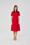 Elegant Teardrop Neckline Dress with Decorative Pleats
