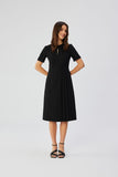 Elegant Teardrop Neckline Dress with Decorative Pleats