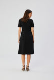 Elegant Teardrop Neckline Dress with Decorative Pleats