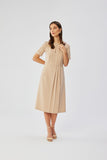 Elegant A-Line Dress with Decorative Pleats and Teardrop Neckline