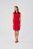 Elegant Sleeveless Dress with Envelope Neckline and Trim