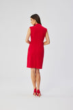 Elegant Sleeveless Dress with Envelope Neckline and Trim