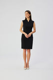 Elegant Sleeveless Dress with Envelope Neckline and Trim