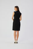 Elegant Sleeveless Dress with Envelope Neckline and Trim