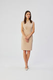 Elegant Sleeveless Dress with Envelope Neckline and Trim