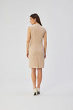 Elegant Sleeveless Dress with Envelope Neckline and Trim