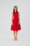 Elegant Sleeveless Dress with Flared Skirt and Pockets