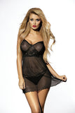 Lace Chemise and Thong Set with Tulle Cups and Bow Detail