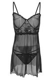 Lace Chemise and Thong Set with Tulle Cups and Bow Detail