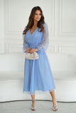 Flared Layered Midi Dress with Brocade Mesh Trim