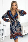 Charming Chiffon Dress with Elegant Belt and Indian Pattern