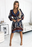 Charming Chiffon Dress with Elegant Belt and Indian Pattern