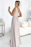 Elegant Beige Long Gown with Leg Slit and Neckline