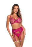 Luxurious Fuchsia Garter Belt with Embroidered Tulle