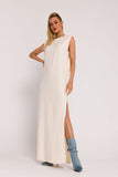 Elegant Oversize Knit Dress with Side Slit and Shoulder Pads
