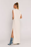 Elegant Oversize Knit Dress with Side Slit and Shoulder Pads
