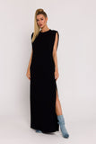 Elegant Oversize Knit Dress with Side Slit and Shoulder Pads
