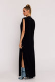 Elegant Oversize Knit Dress with Side Slit and Shoulder Pads