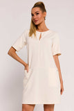 Elegant A-Line Knit Dress with Pockets and Short Sleeves
