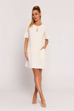 Elegant A-Line Knit Dress with Pockets and Short Sleeves