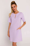 Elegant A-Line Knit Dress with Pockets and Short Sleeves