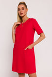 Polish A-Line Knit Dress with Pockets and Short Sleeves