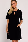 Elegant A-Line Knit Dress with Pockets and Short Sleeves