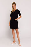 Elegant A-Line Knit Dress with Pockets and Short Sleeves
