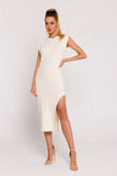 Elegant Knit Dress with Striking Leg Cutout and Sleeveless Design