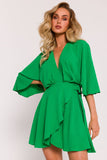 Elegant Flared Mini Dress with Unique Bat Sleeves