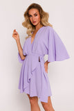 Elegant Mini Dress with Bat Sleeves and Decorative Binding