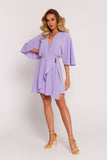 Elegant Mini Dress with Bat Sleeves and Decorative Binding