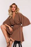 Polish Crepe Mini Dress with Unique Bat Sleeves