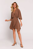Polish Crepe Mini Dress with Unique Bat Sleeves
