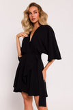 Elegant Mini Dress in Crepe with Unique Bat Sleeves