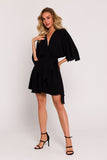 Elegant Mini Dress in Crepe with Unique Bat Sleeves