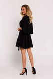 Elegant Mini Dress in Crepe with Unique Bat Sleeves
