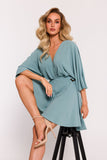 Elegant Mini Crepe Dress with Unique Bat Sleeves