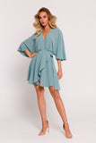 Elegant Mini Crepe Dress with Unique Bat Sleeves