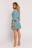 Elegant Mini Crepe Dress with Unique Bat Sleeves