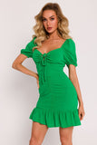 Elegant Crepe Mini Dress with Ruffle Hem and Binding Neckline