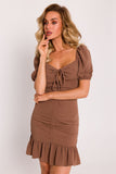 Elegant Mini Dress with Decorative Neckline and Ruffles