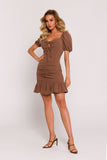 Elegant Mini Dress with Decorative Neckline and Ruffles