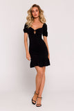 Elegant Crepe Mini Dress with Ruffled Hem and Binding Neckline