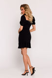 Elegant Crepe Mini Dress with Ruffled Hem and Binding Neckline