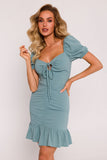 Elegant Crepe Mini Dress with Ruffle and Binding Neckline