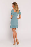 Elegant Crepe Mini Dress with Ruffle and Binding Neckline