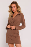 Elegant Mini Dress with V-Neckline and Cuffed Sleeves