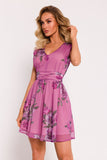 Elegant Mini Chiffon Dress with V-Neck and Crinkled Belt