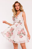 Elegant Chiffon Mini Dress with V-Neckline and Belted Waist
